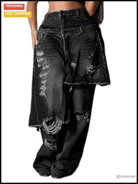 High Waist Wide Leg Ripped Patchwork Baggy Jeans Streetwear
